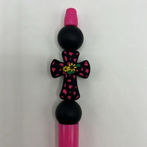 Pink and Black Western Cross Beaded Pen - Picture 2 of 5